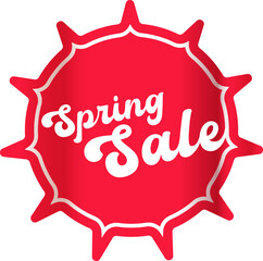 Spring sale round red sticker isolated on white. Price sticker, sale sticker, price tag, retro label, sale or discount sticker, promotional badge set, shopping label png. Spring sale poster and banner