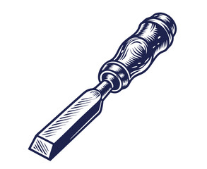 Chisel for carpentry or tools for woodworking. Handmade or craftsmanship with woodcraft, wooden materials, joinery, lumber, timber for craft workshop