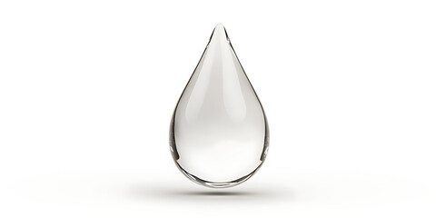 Fototapeta premium Single, translucent water droplet reflecting light on a white background. The droplet is smooth and catches the light, creating highlights.