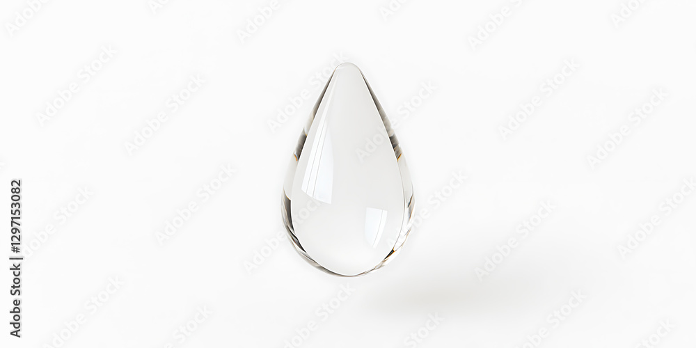 Aufkleber clear teardrop with a smooth surface reflecting light and casting a shadow on a white background. si