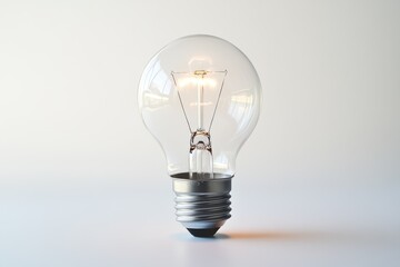 A glowing incandescent light bulb against a white background, symbolizing ideas and innovation.