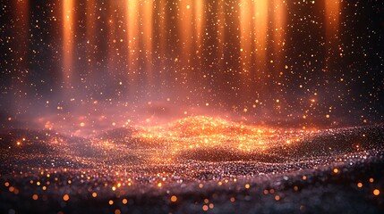 Glittering Golden Particles Falling On Dark Surface