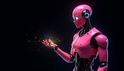 Fototapeta premium pink 3D robot on a dark background