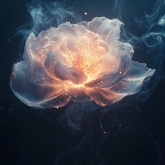 Obraz premium Glowing ethereal flower with light effects and abstract smoke