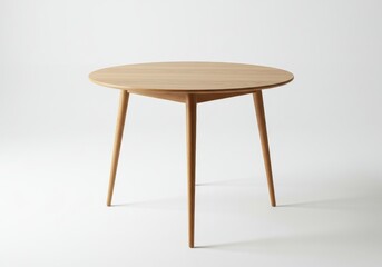 Fototapeta premium A minimalistic wooden round table with clean lines standing on a white background