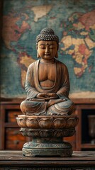 Fototapeta premium Antique Wooden Buddha Statue in Lotus Position