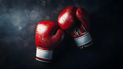 Boxing gloves resting on a textured surface highlighting the details and wear of the equipment