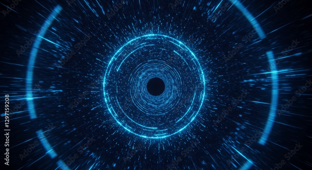 Poster blue glowing network tunnel data transfer - transparent background symbolizing communication, connec