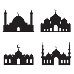 Set of mosque silhouettes. Isolated on white background. Vector illustration. vector of black silhouette of mosque
 Highly Detailed Mosques