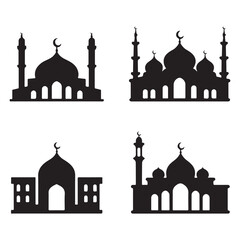 Set of mosque silhouettes. Isolated on white background. Vector illustration. vector of black silhouette of mosque
 Highly Detailed Mosques