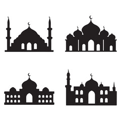 Set of mosque silhouettes. Isolated on white background. Vector illustration. vector of black silhouette of mosque
 Highly Detailed Mosques