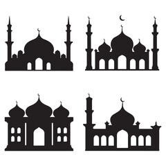 Set of mosque silhouettes. Isolated on white background. Vector illustration. vector of black silhouette of mosque
 Highly Detailed Mosques
