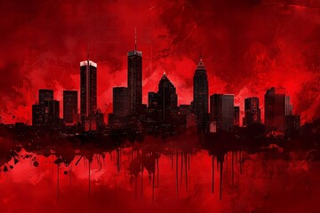 Vibrant Red Atlanta Skyline: Dynamic Cityscape of Georgia’s Capital