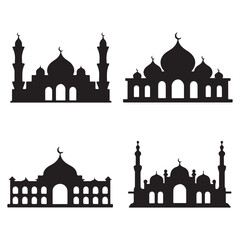 Set of mosque silhouettes. Isolated on white background. Vector illustration. vector of black silhouette of mosque
 Highly Detailed Mosques
