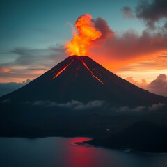 Erupcja wulkanu o zachodzie słońca © Franciszek