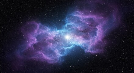 Fototapeta premium Cosmic Nebula Cloudscape: Purple and Blue Stellar Glow - . Symbolizes mystery, infinity, creation, imagination, and wonder. Vast purple and blue nebula clouds, bright stars