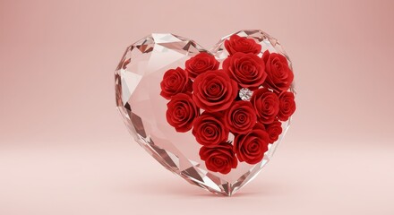 Crystal Heart Valentine's Roses - . A crystal heart filled with red roses and a diamond symbolizes love, luxury, romance, and Valentine's Day