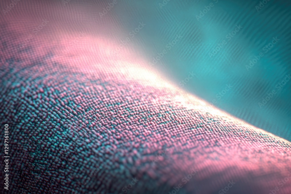 Poster close-up of a textured surface with pink and teal hues, creating an abstract and detailed image.