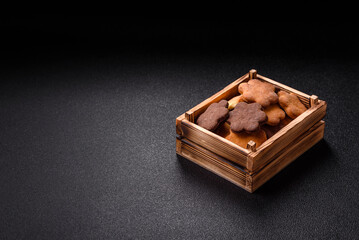 Ginger sweet cookies in yellow and brown color