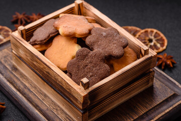 Ginger sweet cookies in yellow and brown color