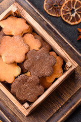 Ginger sweet cookies in yellow and brown color