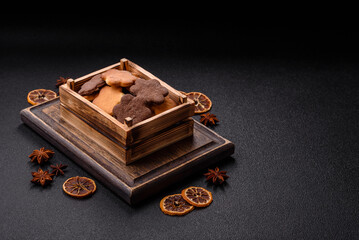 Ginger sweet cookies in yellow and brown color