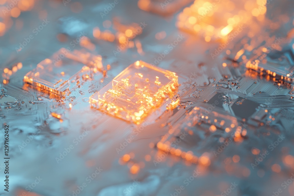 Poster glowing transparent circuit board components, showcasing intricate pathways and connections of advan