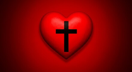 Obraz premium Heart Cross Symbol - A red heart with a black cross in the center against a red background. Perfect for religious or spiritual designs