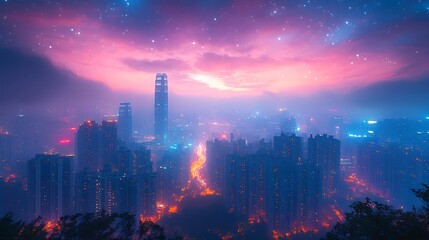 Fototapeta premium Atmospheric nighttime chicago cityscape with streetlights high resolution hd photo