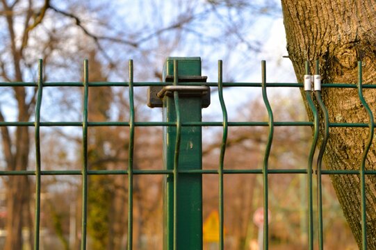 green metal fence