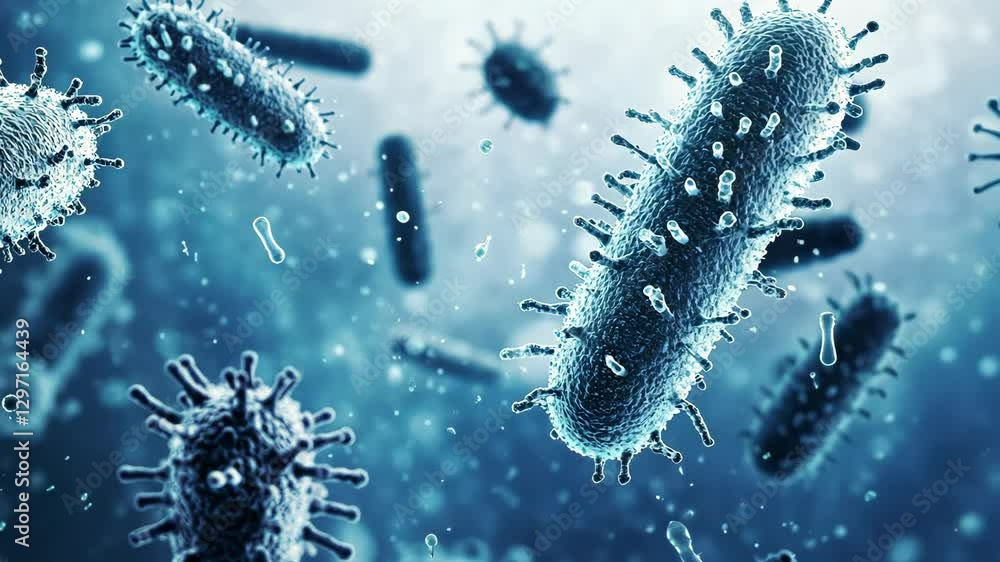 Poster microorganisms observed in a laboratory setting under a microscope during a research experiment exam