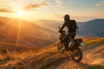 Rider on a Cross-Country Enduro Motorcycle Going Fast, Thrilling Enduro Racing with Drift, Motocross Moto Sport Adventure Isolated on Background with Copy Space. Motorsport Concept with Copy Space