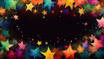 border frame of colorful falling confetti stars modern wallpaper background pattern copy space