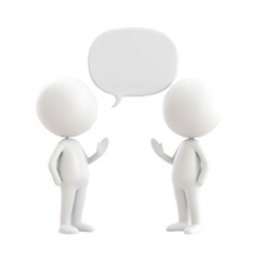 3d icon white figurines people Person faceless conversing, blank speech bubble connecting, minimalist communication against transparent backdrop