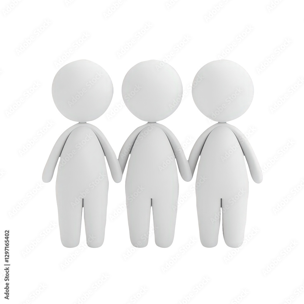 Poster 3d icon user human figurines of social team of tree people standing side by side on transparent surf