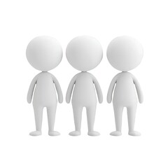 3d icon Three cartoon characters standing together, representing teamwork, collaboration, and group unity on transparent background