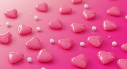 Pink Hearts and Pearls Background - Lovely of pink hearts and pearls on a pink background, perfect for Valentine's Day or romantic designs