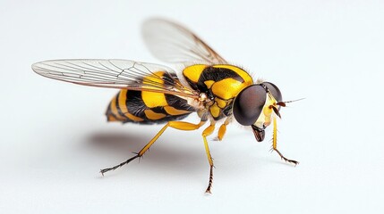 Yellow-striped hoverfly on white background