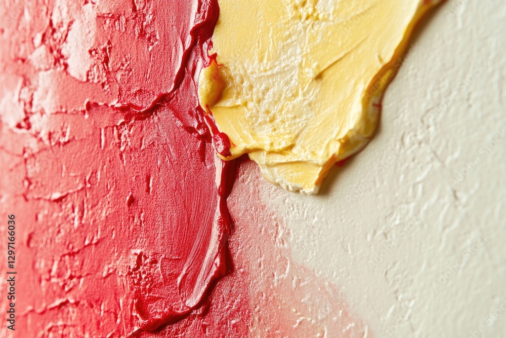 Poster abstract art showcasing red and yellow paint textures, creating a vibrant and dynamic composition.