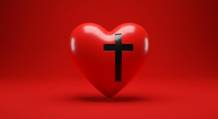 Obraz premium Red Heart Cross Faith Love - of a red heart with a black cross, symbolizing faith, love, Christianity, devotion, and hope