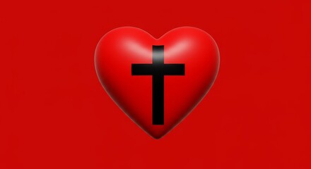 Red Heart with Cross Symbol - A red heart with a black cross in the center against a red background. Perfect for faith-based designs