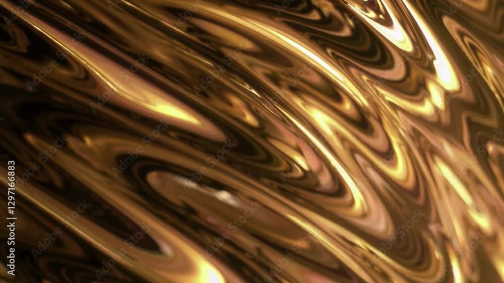 Poster abstract video with a swirling gold liquid texture, captured from a top-down angle, creating a luxur