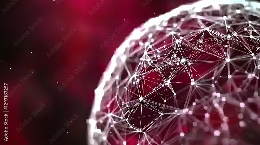 Aufkleber abstract network connections in 3d with bright particles on a red background
