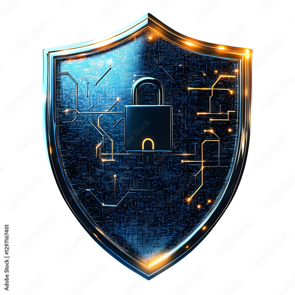 Poster it digital shield symbolizes cyber security attack protection, isolated on transparent png backgroun