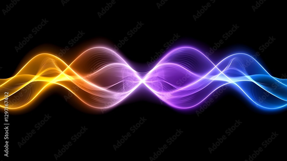 Poster vibrant colorful waves with light trails on a dark background for abstract design