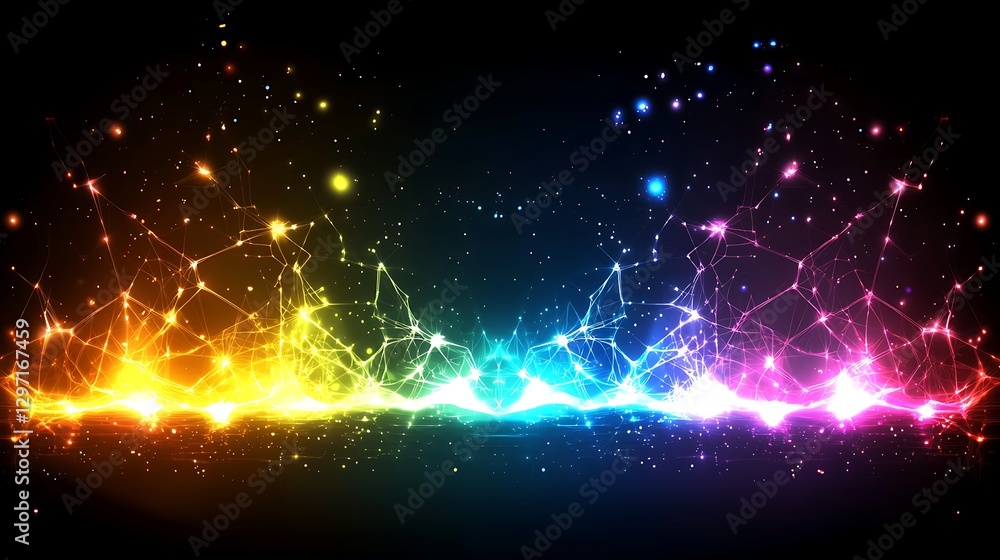 Aufkleber colorful abstract light design with sparkling points and lines on dark background