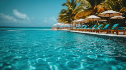 Fototapeta premium Tropical poolside resort, azure water, relaxation, sunny day
