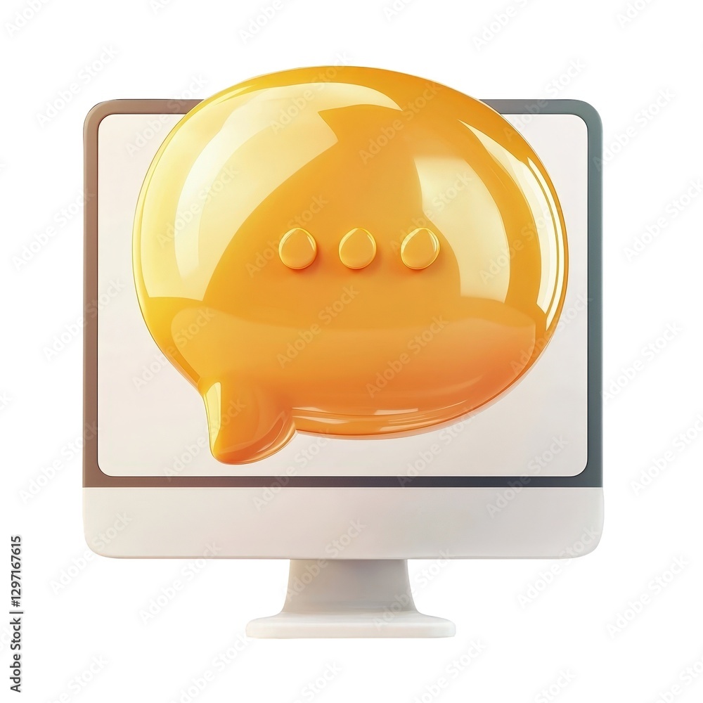 Poster 3d speech online bubble glowing from computer screen, representing digital communication against tra