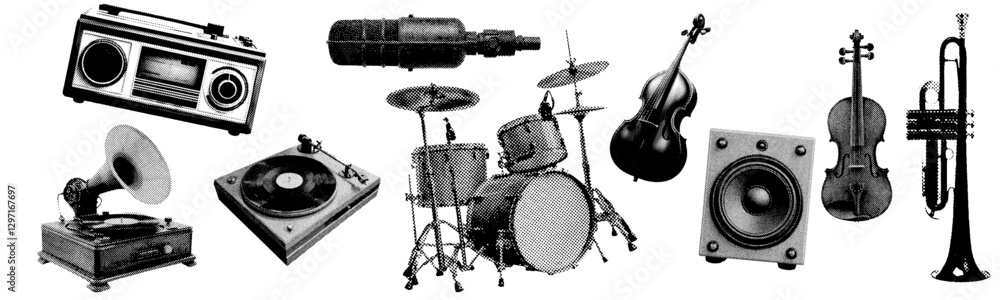 Canvas Prints set of music and instrument halftone grunge vector design elements