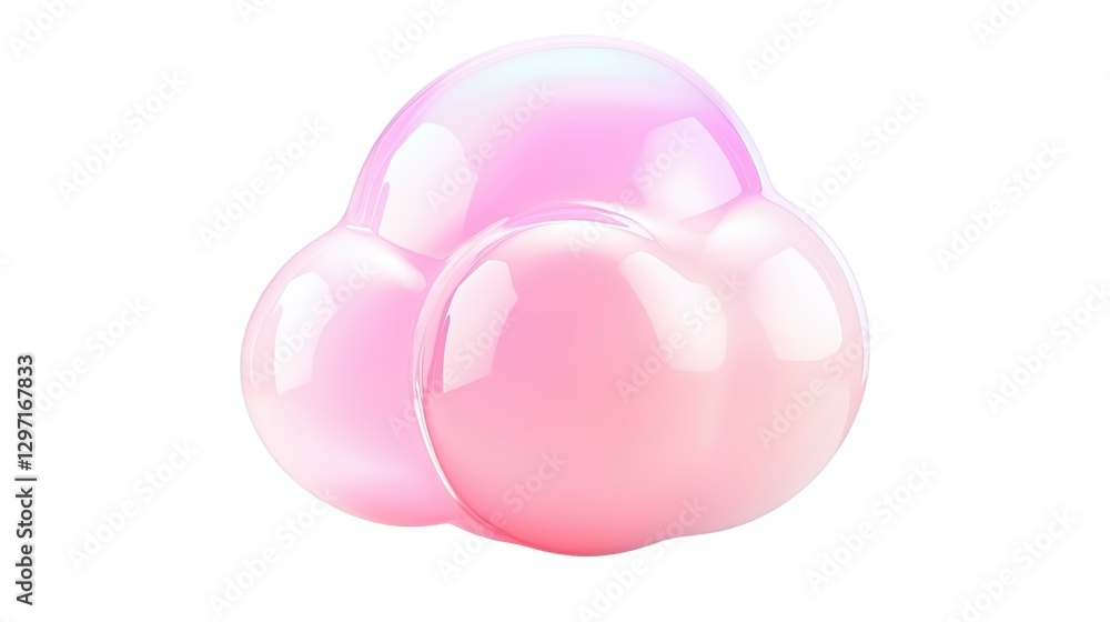 Poster 3d pink holography glossy cloud floating on a transparent background, perfect for technology and wea